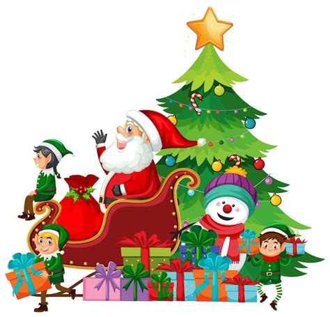 Rbol De Navidad Con Pap Noel Y Duendes Vector Gratis