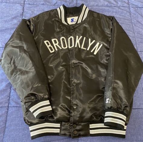 Brooklyn Nets Starter Bomber Jacket Black Vintage Nba Xl 🔥 Ebay