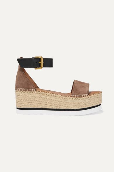 See By Chloe Suede And Leather Espadrille Platform Sandals Taupe