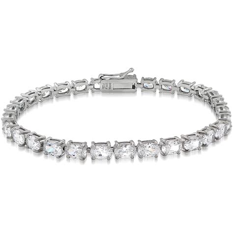 Cubic Zirconia Sterling Silver Oval Tennis Bracelet