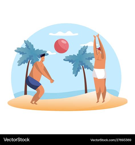 Cartoon People Playing Summer Volleyball On Beach Vector Image