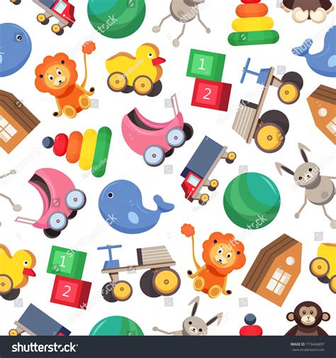 Seamless Pattern Colorful Childrens Toys Stroller Stock Vector Royalty