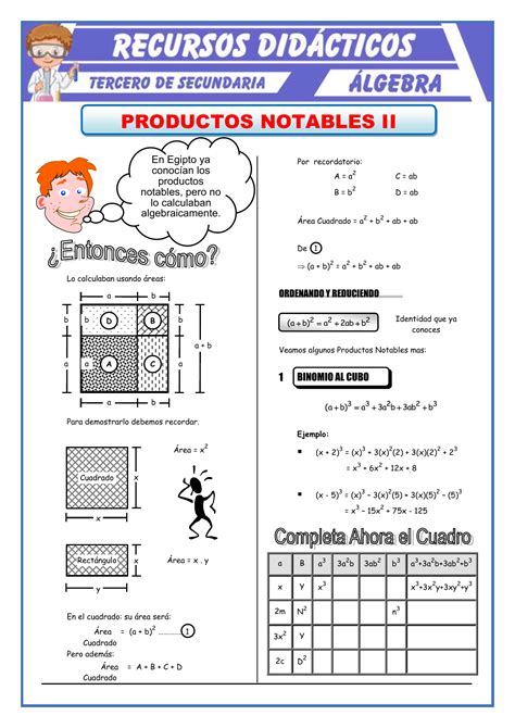 Práctica de Productos Notables 2 para Tercero de Secundaria 1