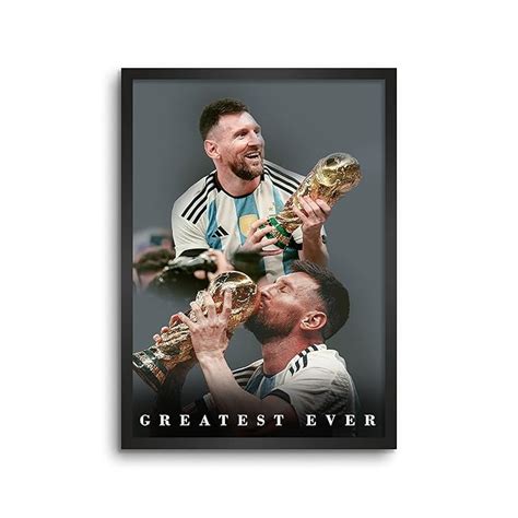 Lamron Messi Greatest Ever Flag Wall Decoration Art Framed Poster Black