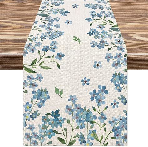 Amazon Anydesign Blue Floral Table Runner X Inch Forget Me