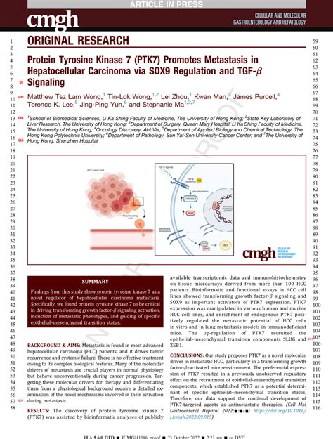 Pdf Protein Tyrosine Kinase Ptk Promotes Metastasis In