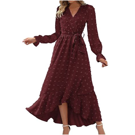 Women S Summer Wrap V Neck Dress Ruffle Sleeve Swiss Dot Boho