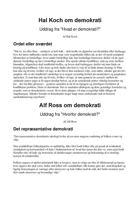 Hal Koch Om Demokrati Kdkkf Fkfkfj Hal Koch Om Demokrati Uddrag Fra