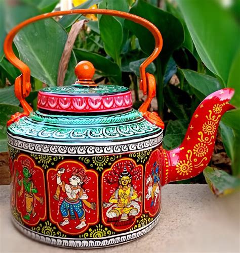 Teapot Handpainted Indian Kettle Teapot Unique Vintage Etsy