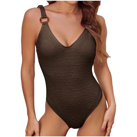 Vsssj Womens Open Back One Piece Swimsuit Ring Front V Neck Sexy Push