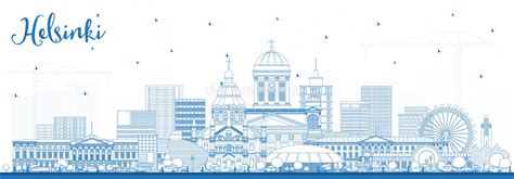 Outline Helsinki Finland City Skyline With Blue Buildings Stock Vector