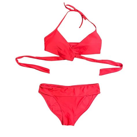 Cute Aerie Red Wrap Halter Bikini Top And Depop