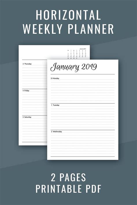 The Printable Horizontal Weekly Planner Is Shown With Two Pages And One