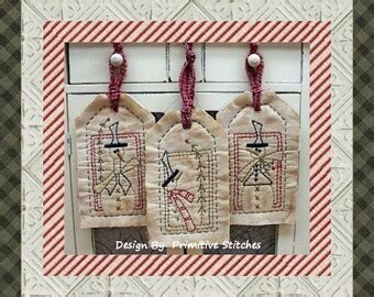 Gingerbread Tag Collection Primitive Stitchery E Pattern By Primitive