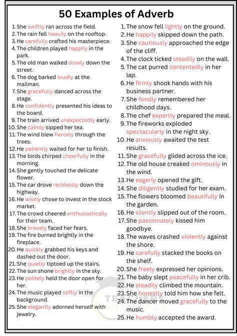 50 Examples Of Adverb