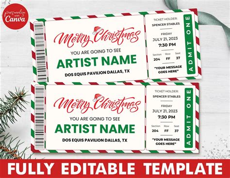 Christmas Concert Fake Ticket Reveal Surprise Gift Voucher Custom