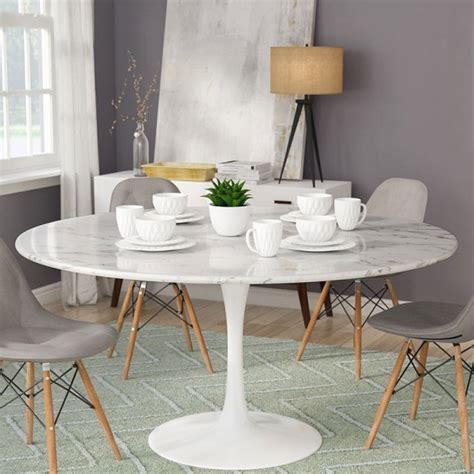 Luxury Modern Minimalist 35" / 47" White Faux Marble Dining Table Round ...