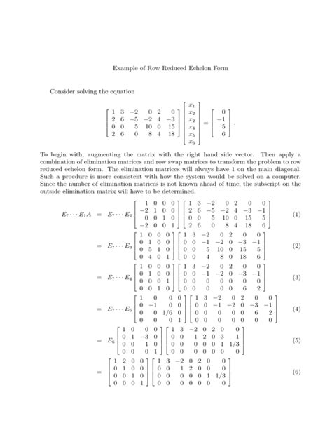 Example of Row Reduced Echelon Form Consider solving the equation x