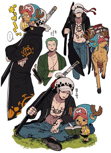 Roronoa Zoro Trafalgar Law And Tony Tony Chopper One Piece Drawn By