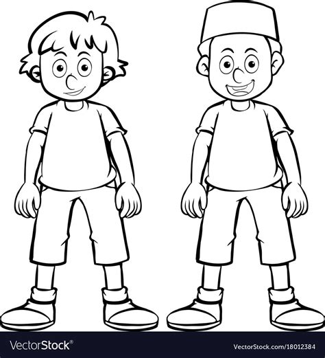 Outline character for two boys Royalty Free Vector Image