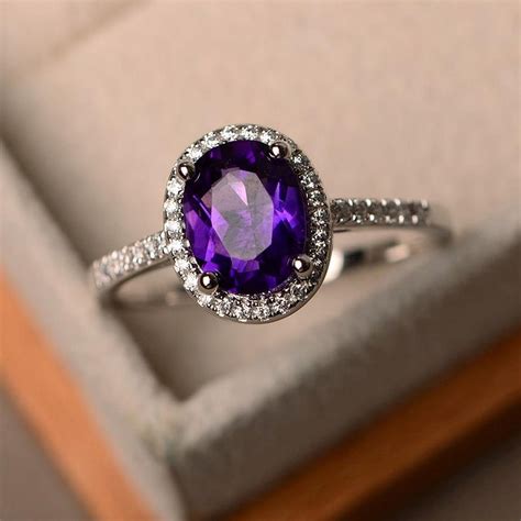 Natural Amethyst Ring Purple Gemstone Ring Oval Cut Gemstone | Etsy