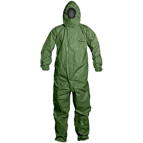 Dupont Tychem Sfr Green Coverall With Hood And Elastic Wrist