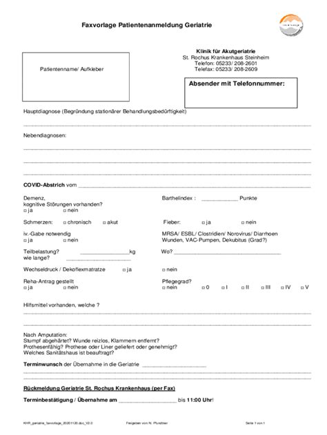 Fillable Online St Rochus Krankenhaus Steinheim Klinik Fr