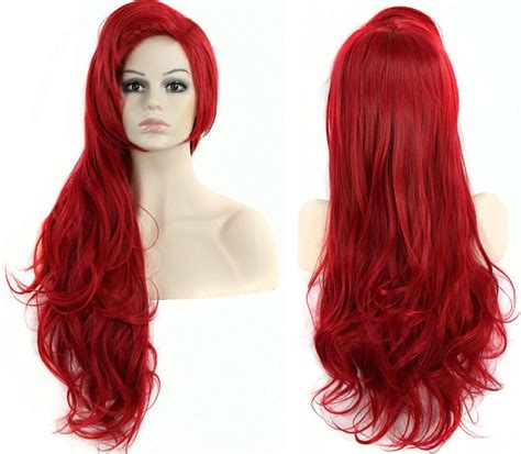 Anogol Hair Cap Bright Red Wig For Women Princess Wigs Red