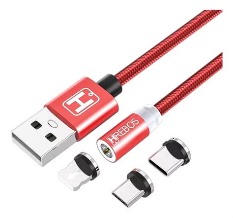 Cable USB magnético de 3 clavijas 2 m tipo C V8 E Lightning Hrebos