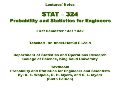 Ppt Lectures Notes Stat Probability And Statistics For