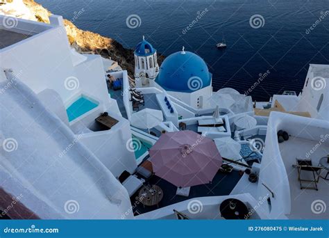 View from Viewpoint of Oia Village Stock Image - Image of popular ...