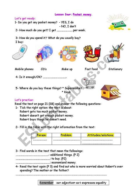 Pocket Money Esl Worksheet By Ben