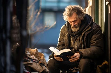 Libro De Lectura Del Hombre Sin Hogar Foto Premium