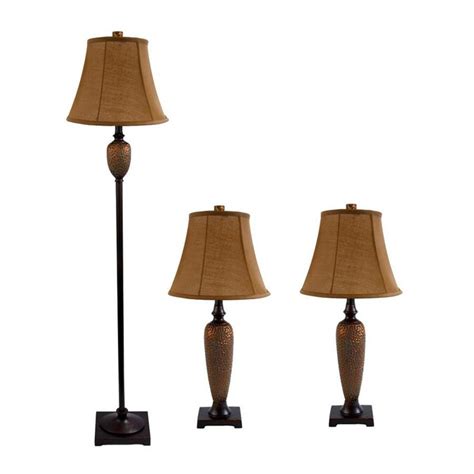 Elegant Designs 3 Piece Standard Lamp Set With Brown Shades In The Lamp