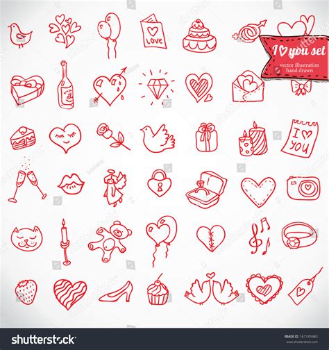 Love You Doodle Icon Set Isolated Stock Vector 167745983 Shutterstock