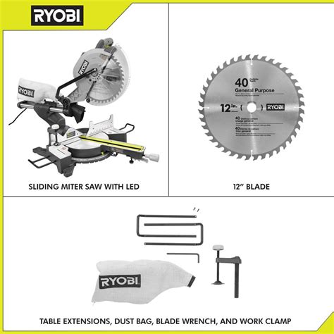 RYOBI 12 In Sliding Compound Miter Saw With LED PIP Hardware