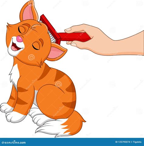 Cartoon Hand Brushing Cat With A Comb Stock Vector Illustration Of