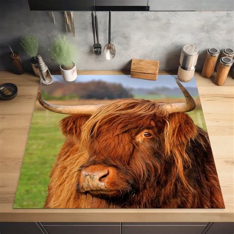 KitchenYeah Inductie Beschermer 78x78 Cm Schotse Hooglander Gras