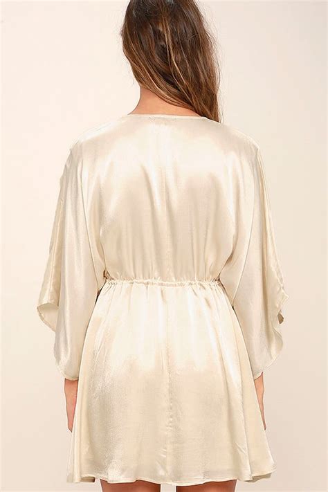 Chic Light Beige Dress - Satin Dress - Embroidered Dress - $64.00