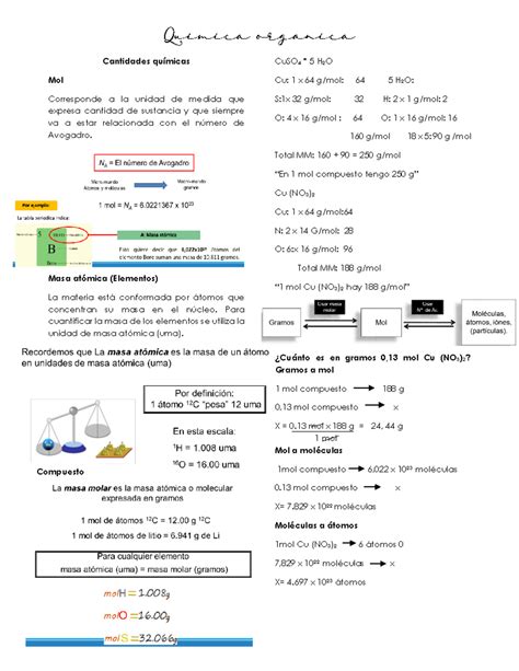 7 Química orgánica mol Cantidades químicas Mol Corresponde a la