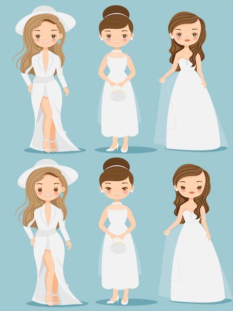 Premium Vector Cute Bride Cartoon Character Collection Set