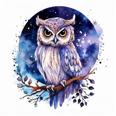 Premium Photo There Is A Watercolor Painting Of An Owl Sitting On A