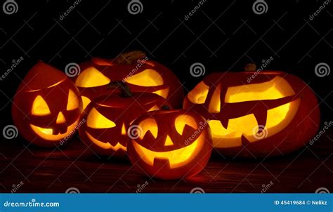 Scary Halloween Pumpkins Jack O Lantern Stock Photo Image Of Black