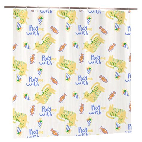 Yfyang Waterproof Bathroom Shower Curtain Yellow Cartoon Cat Graffiti