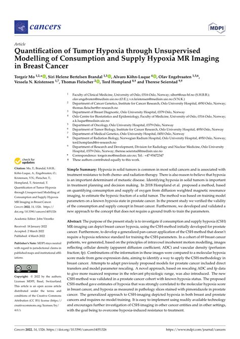 Pdf Quantification Of Tumor Hypoxia Through Unsupervised Modelling Of