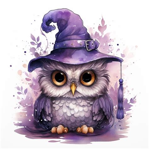 Premium Photo There Is A Cartoon Owl Wearing A Purple Hat And Holding