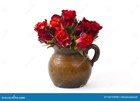 Red Roses in a Vase on White Stock Photo - Image of bunch, marriage ...