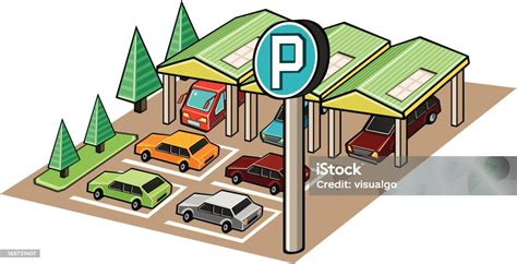 tempat parkir mobil ilustrasi stok  gambar  ilustrasi