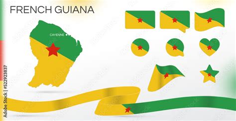 French Guiana Flags Set Various Designs Map And Capital City World