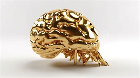 Golden Brain 3d Printed Background 3d Rendering Golden Brain On White